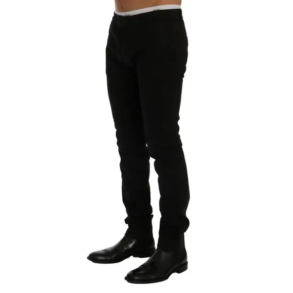GF Ferre Black Cotton Stretch Chinos Pants